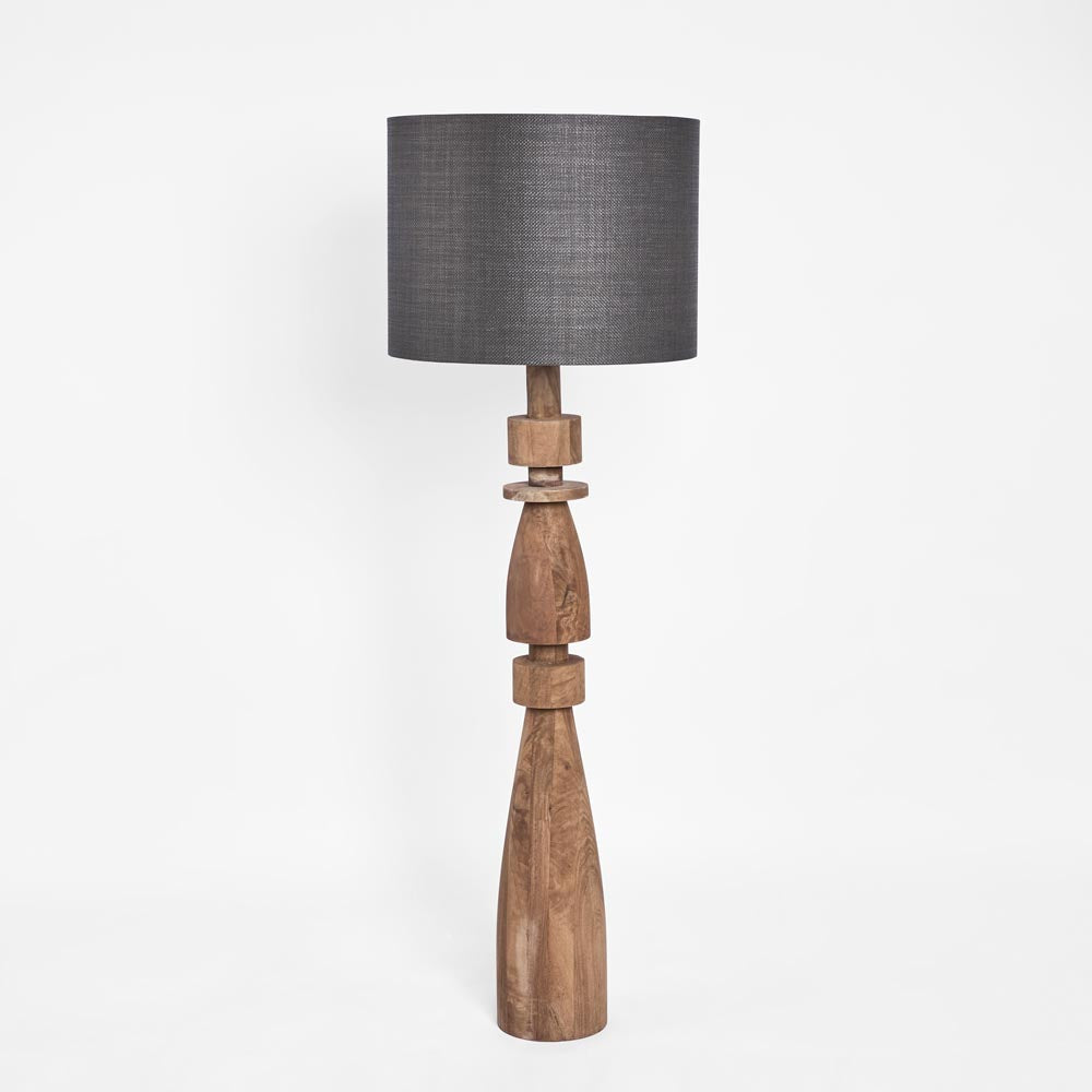 Marlow Wood Floor Lamp Saddle Base with Black Shade