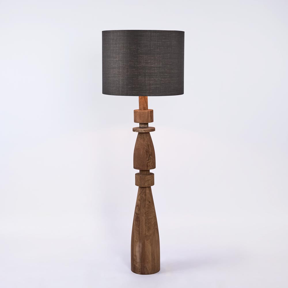 Marlow Wood Floor Lamp Saddle Base with Black Shade