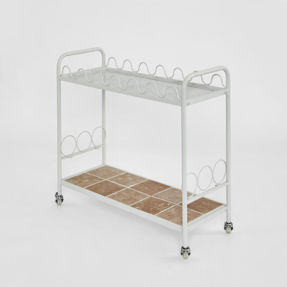 Waverly Bar Cart Outdoor White with tiled shelf