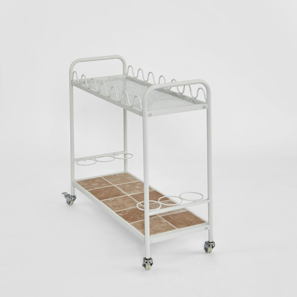 Waverly Bar Cart Outdoor White with tiled shelf
