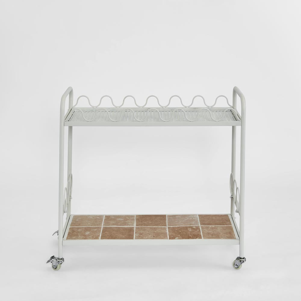 Waverly Bar Cart Outdoor White with tiled shelf