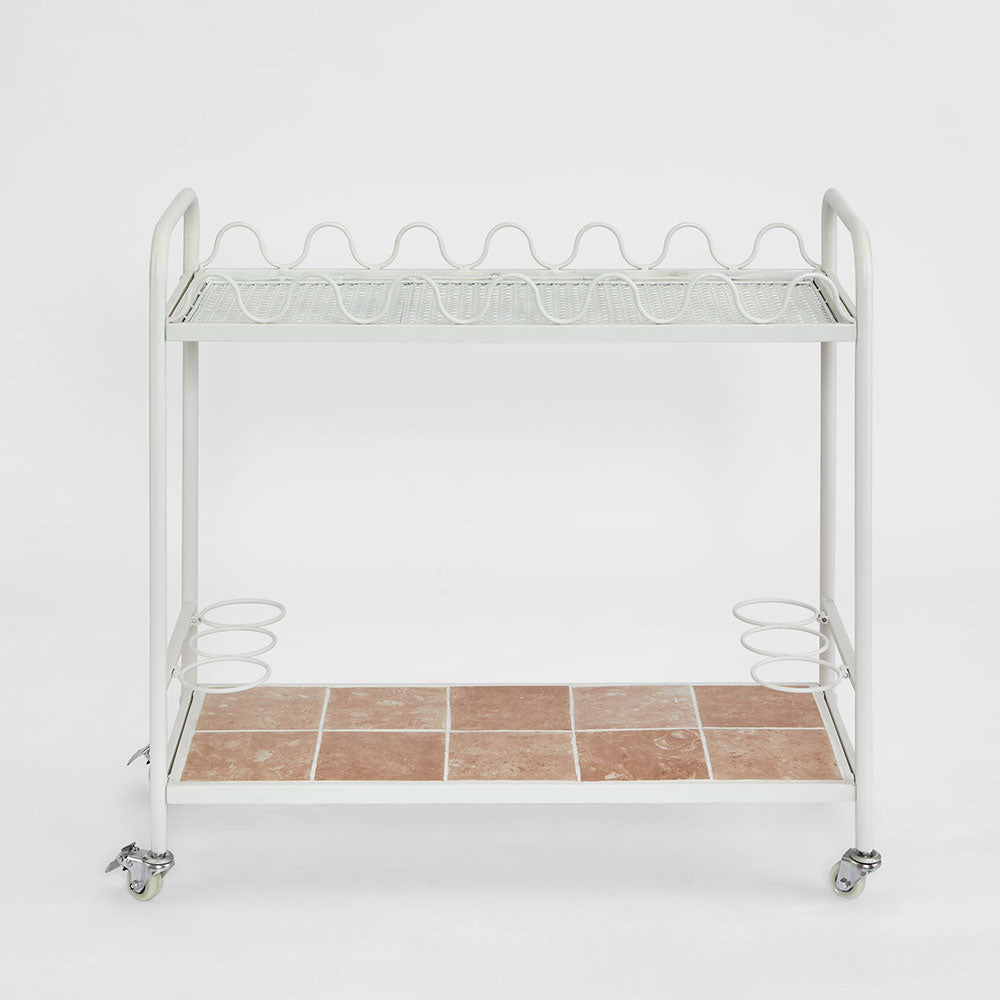 Waverly Bar Cart Outdoor White with tiled shelf