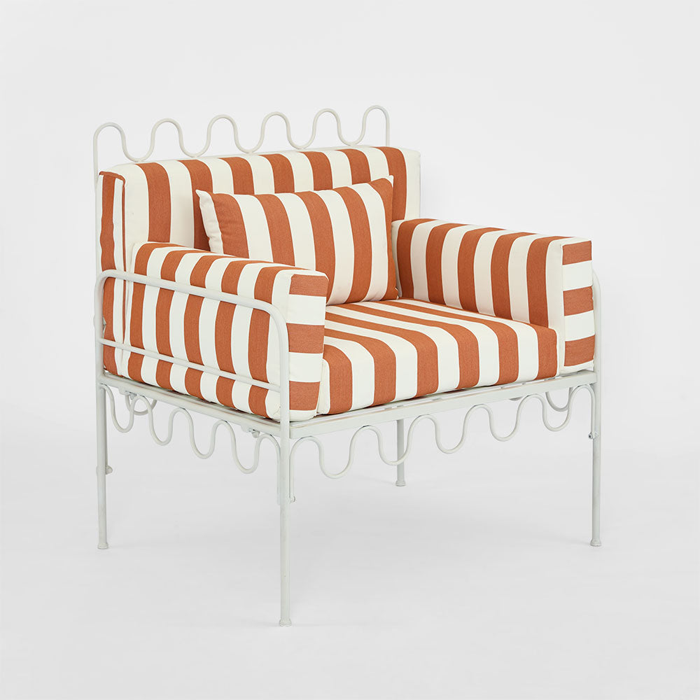 Wavery Arm Chair Outdoor Terracotta/White Stripe Cushions