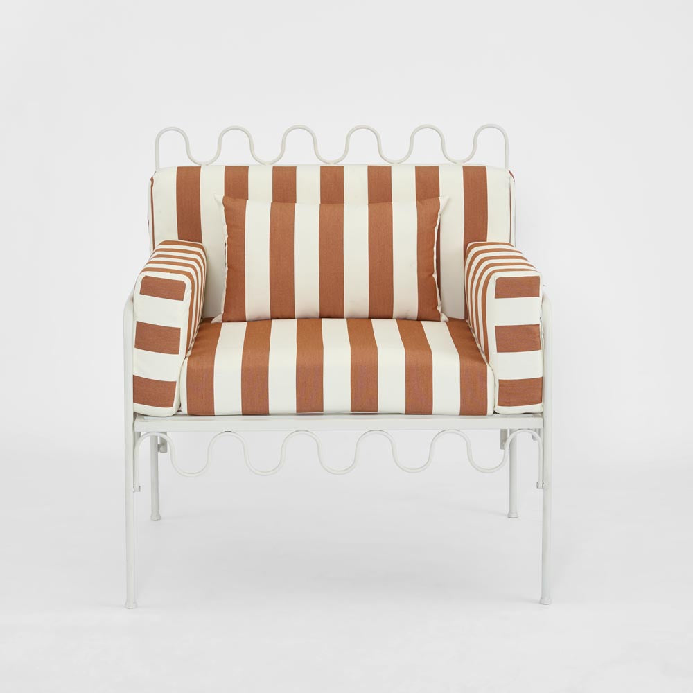 Wavery Arm Chair Outdoor Terracotta/White Stripe Cushions