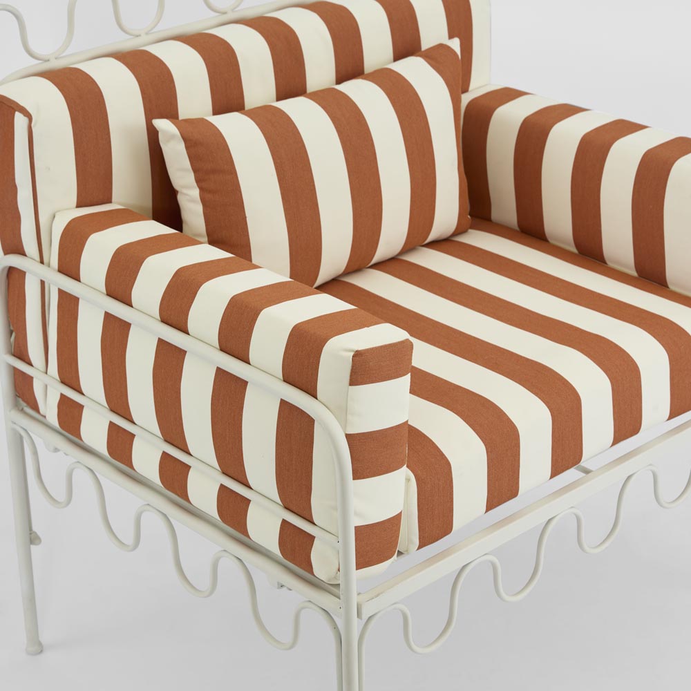 Wavery Arm Chair Outdoor Terracotta/White Stripe Cushions