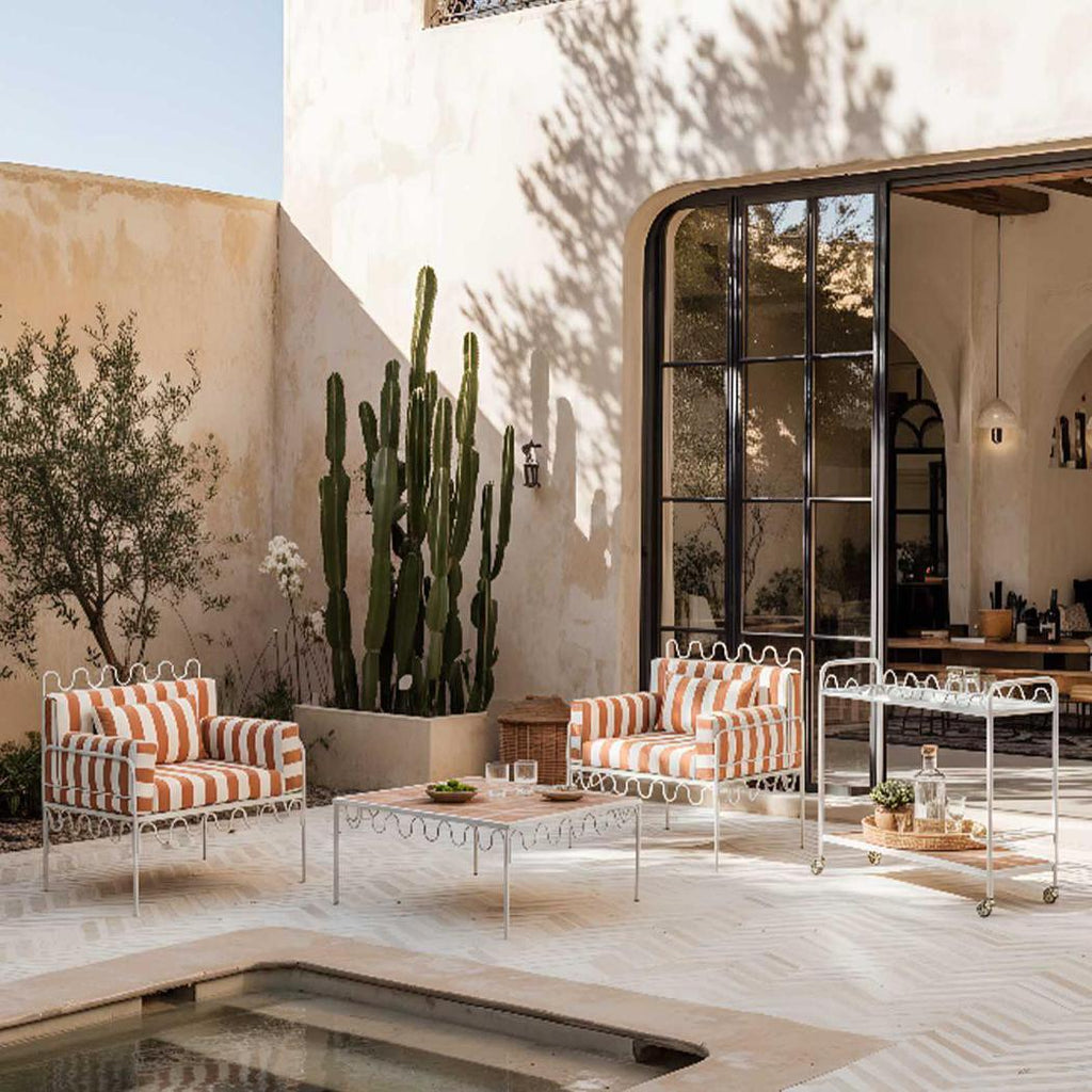Wavery Arm Chair Outdoor Terracotta/White Stripe Cushions