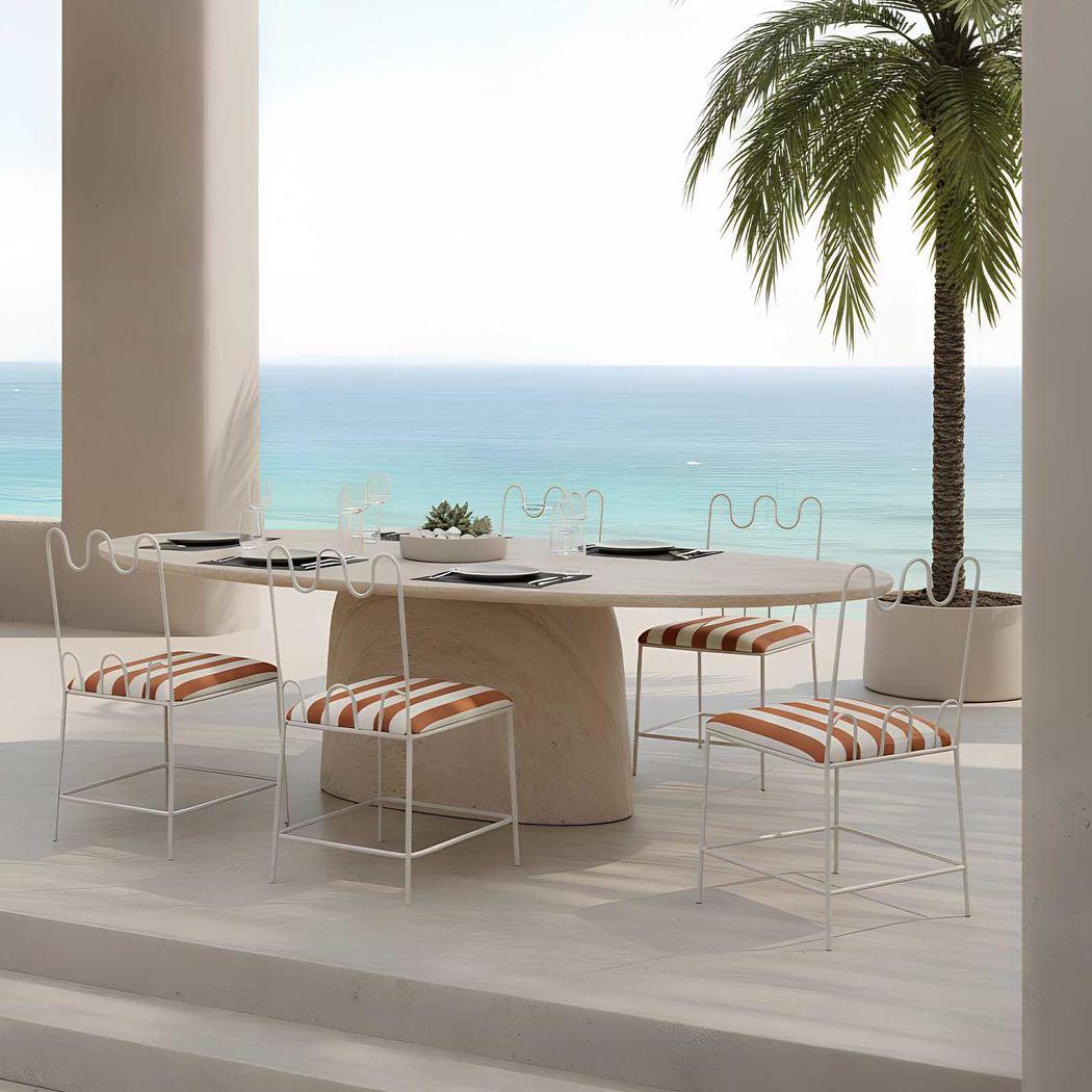 Waverly Dining Chair Outdoor Terracotta/White Stripe Cushion