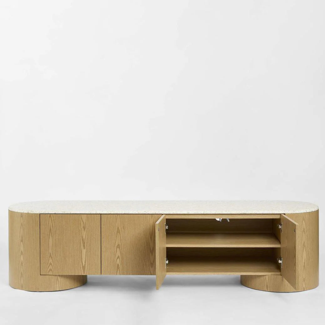 Abbaco Entertainment Unit Light Oak & Terrazzo