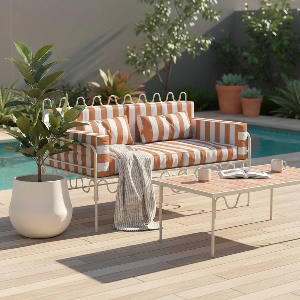 Waverly 2 Seat Sofa Outdoor Terracotta/White Stripe Cushions