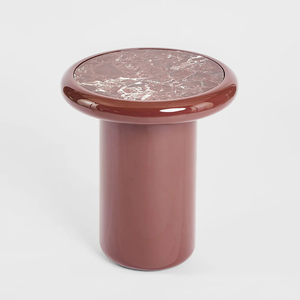 Nyla Side Table Matt Red Vein Marble/High Gloss