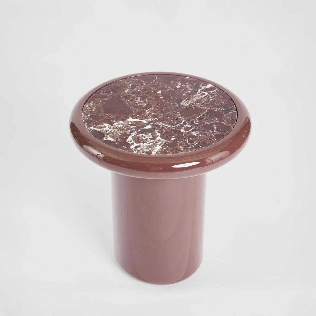 Nyla Side Table Matt Red Vein Marble/High Gloss