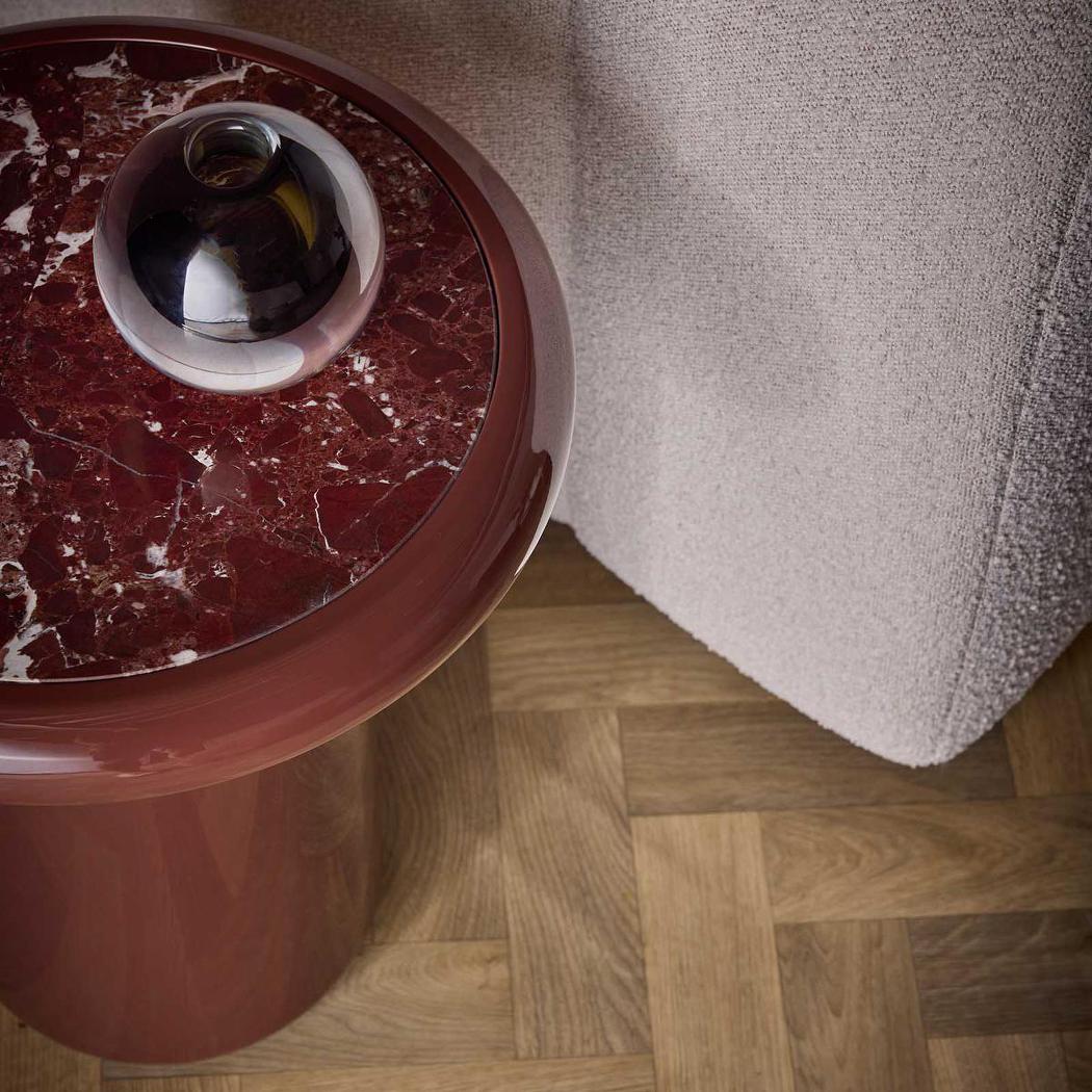 Nyla Side Table Matt Red Vein Marble/High Gloss
