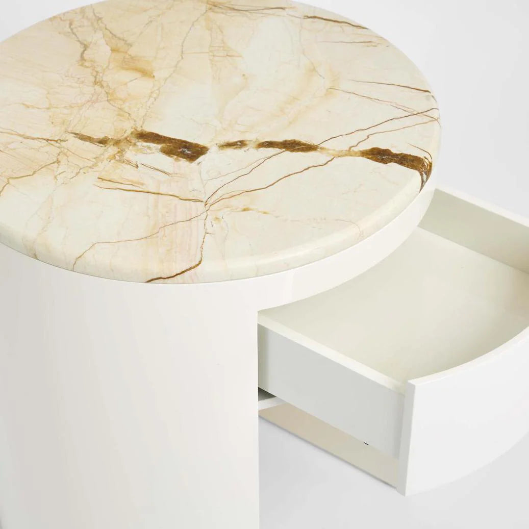 Sadie Bedside Matt Brown Vein Marble/High Gloss