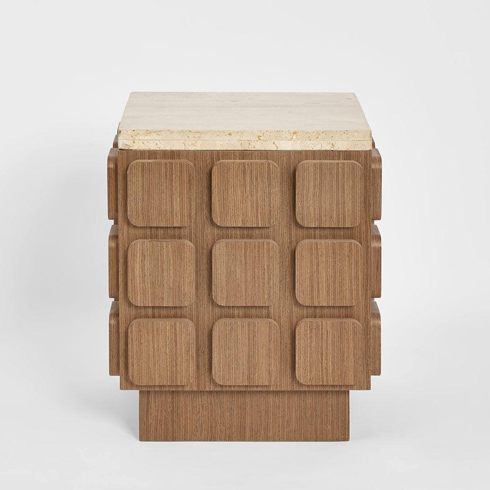 Palma Travertine & Walnut Side Table