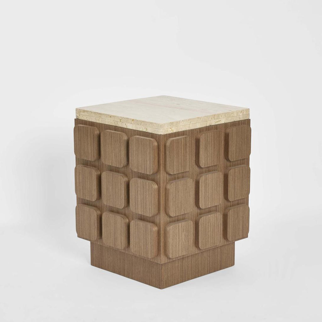 Palma Travertine & Walnut Side Table