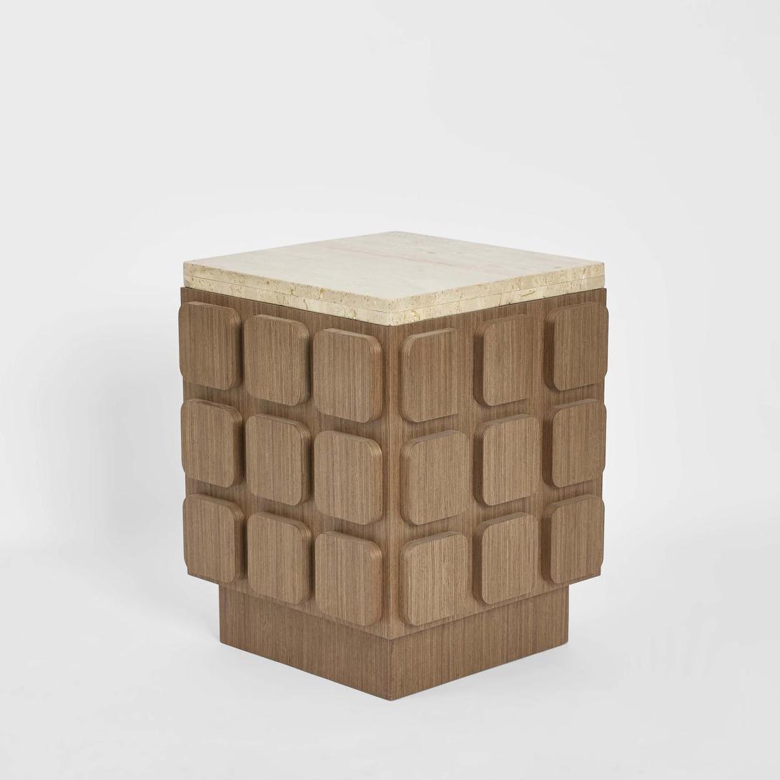 Palma Travertine & Walnut Side Table