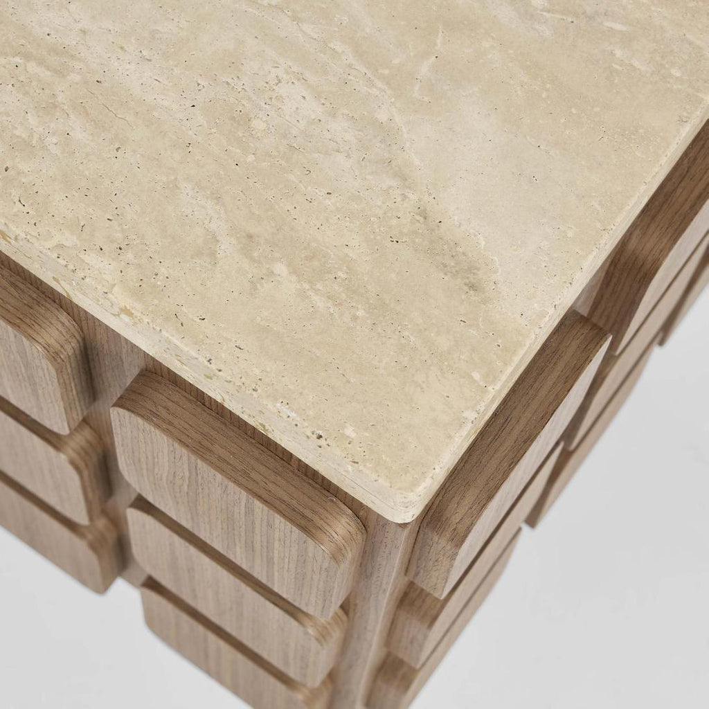 Palma Travertine & Walnut Side Table