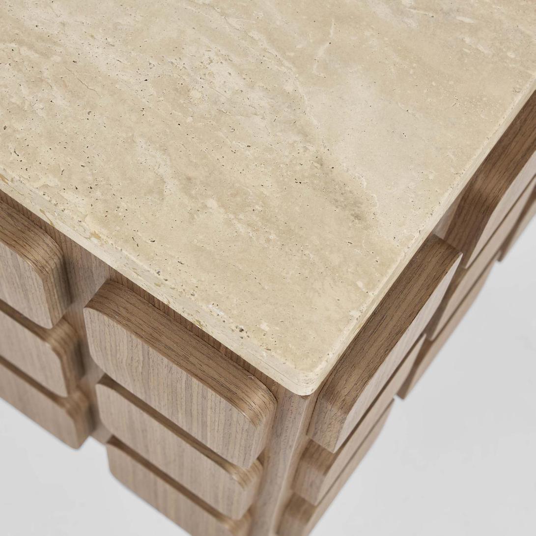 Palma Travertine & Walnut Side Table