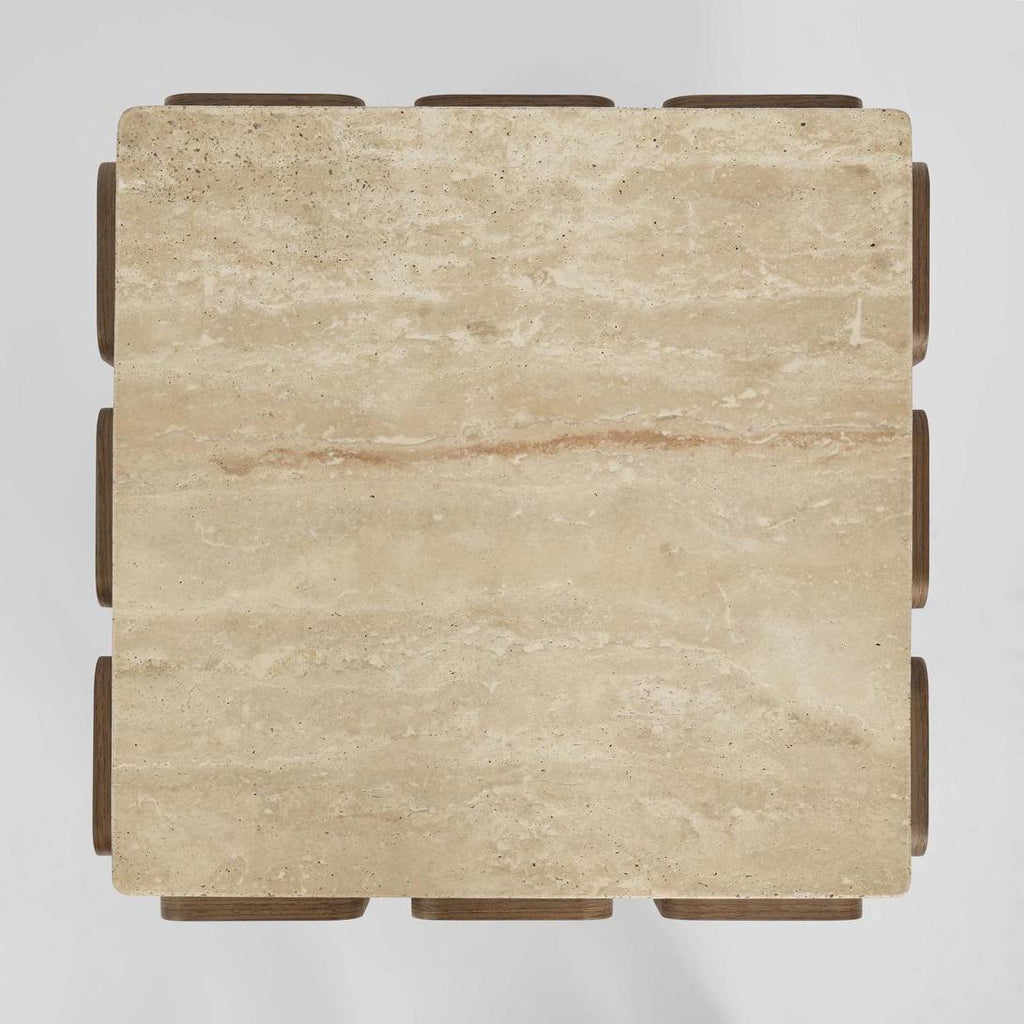 Palma Travertine & Walnut Side Table