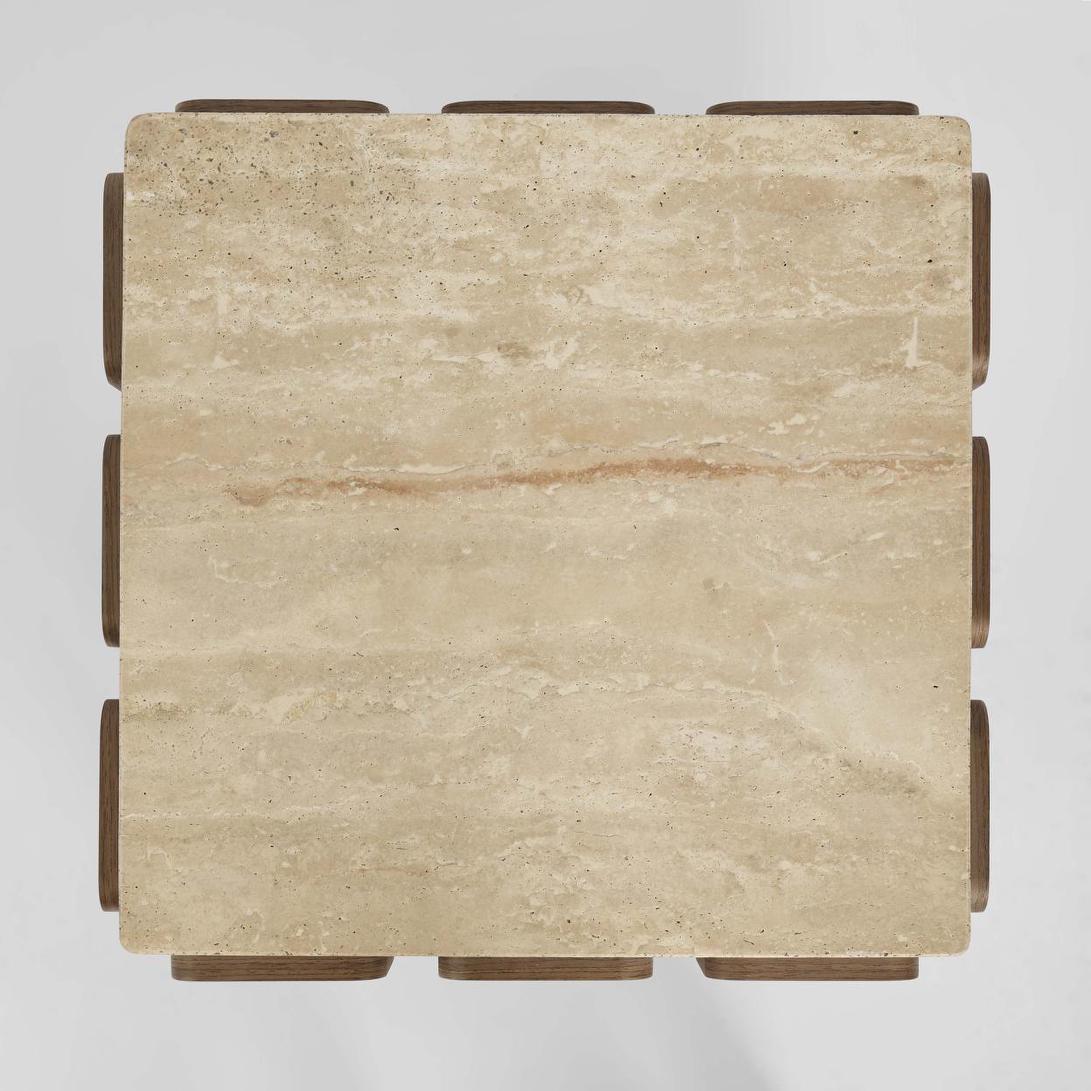 Palma Travertine & Walnut Side Table
