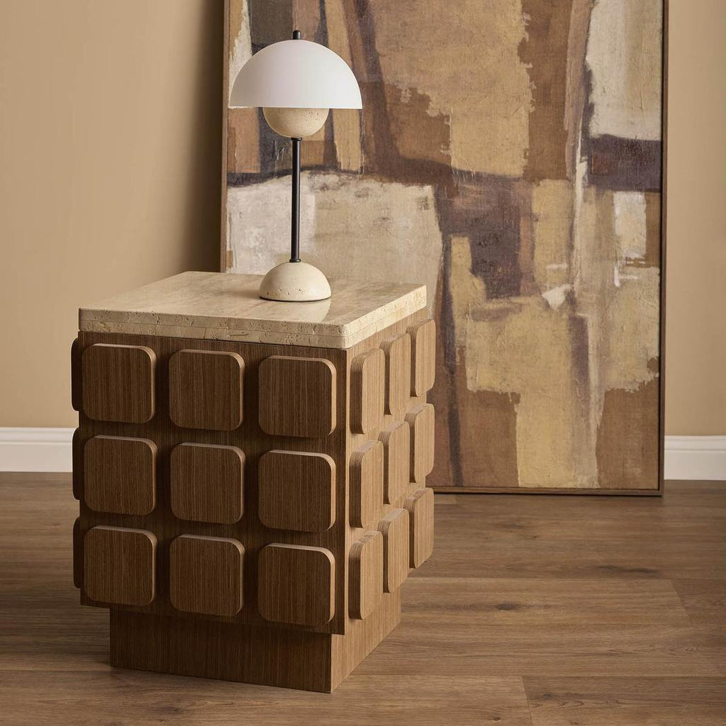Palma Travertine & Walnut Side Table