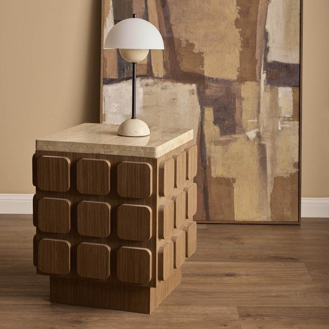 Palma Travertine & Walnut Side Table