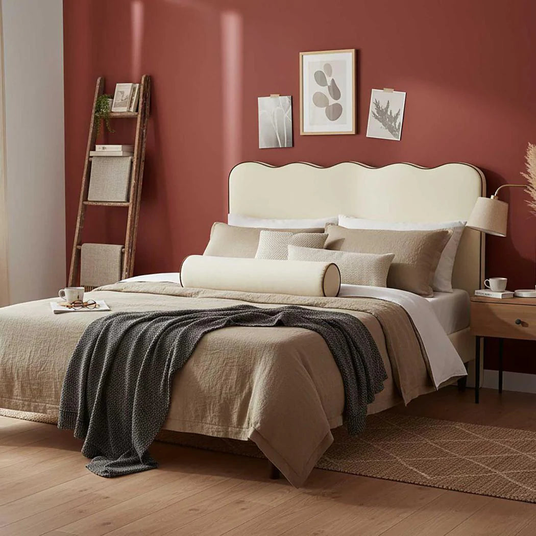 Amara Bedhead King Ivory with Chocolate Piping