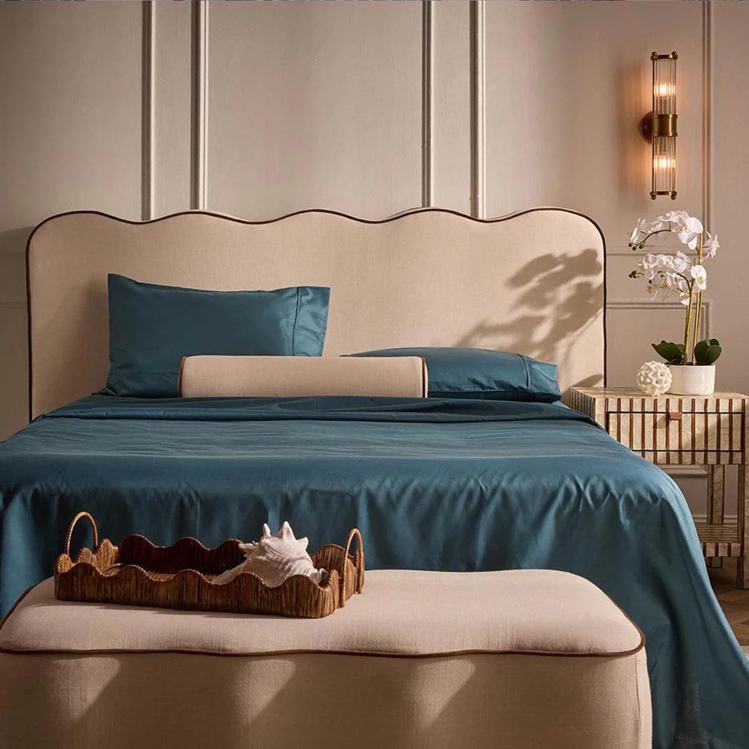 Amara Bedhead King Ivory with Chocolate Piping