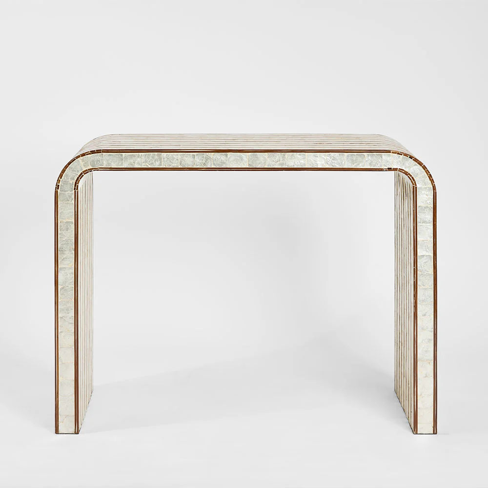 Rydell White Shell & Bamboo Console Table