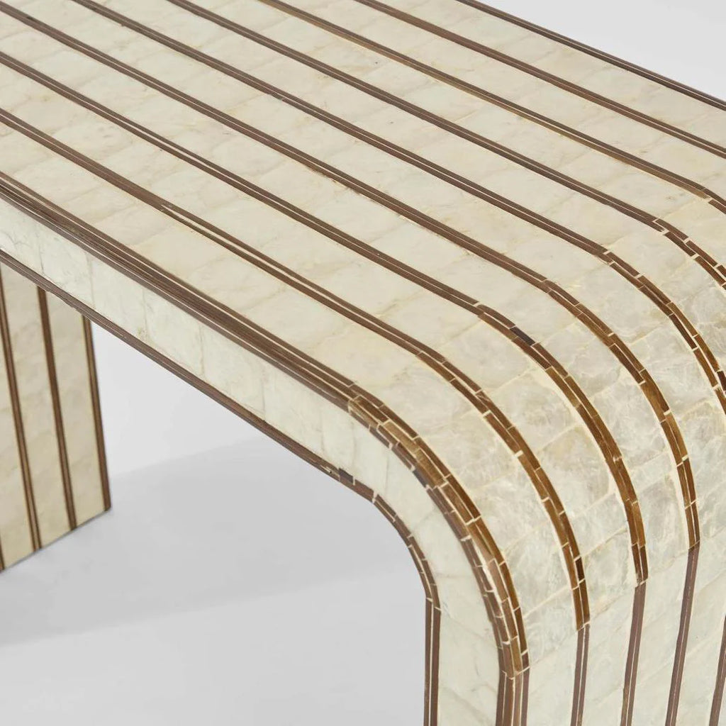 Rydell White Shell & Bamboo Console Table