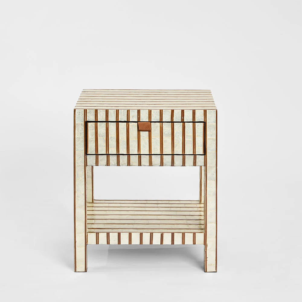Rydell White Shell & Bamboo Bedside Table