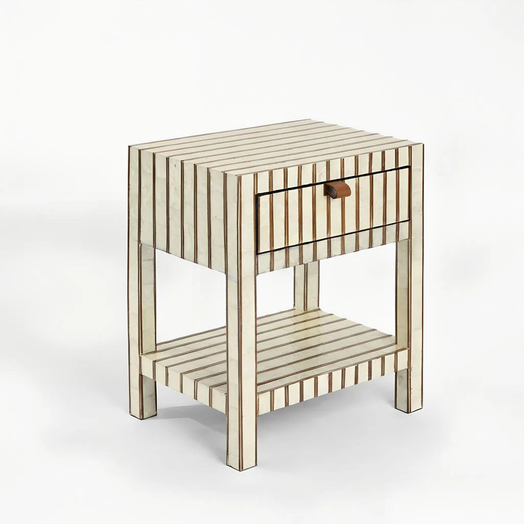Rydell White Shell & Bamboo Bedside Table
