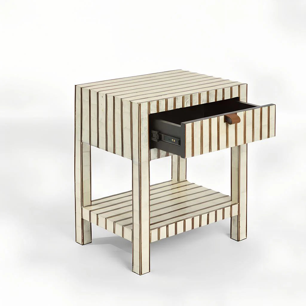 Rydell White Shell & Bamboo Bedside Table