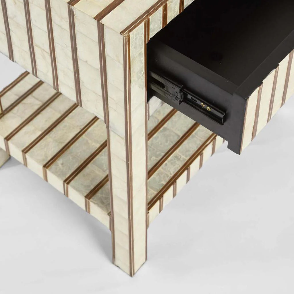 Rydell White Shell & Bamboo Bedside Table
