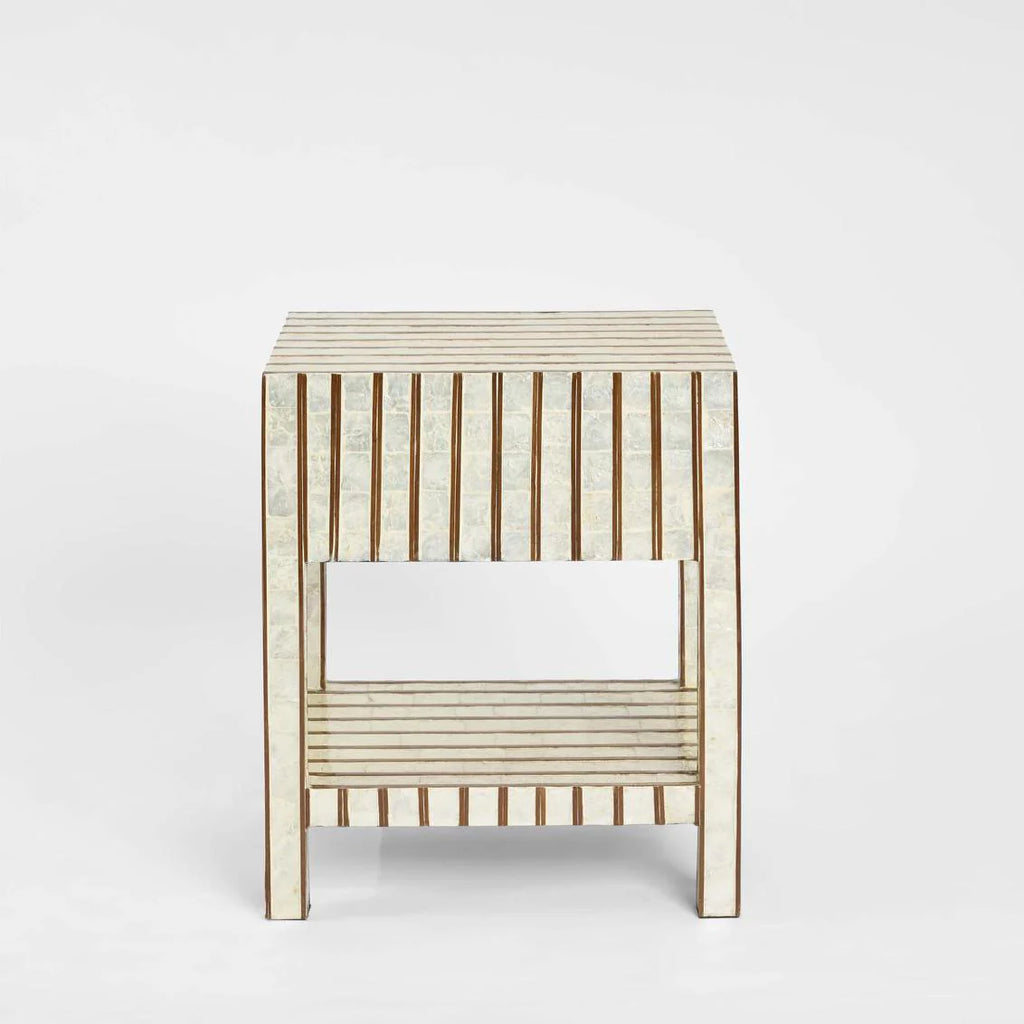 Rydell White Shell & Bamboo Bedside Table