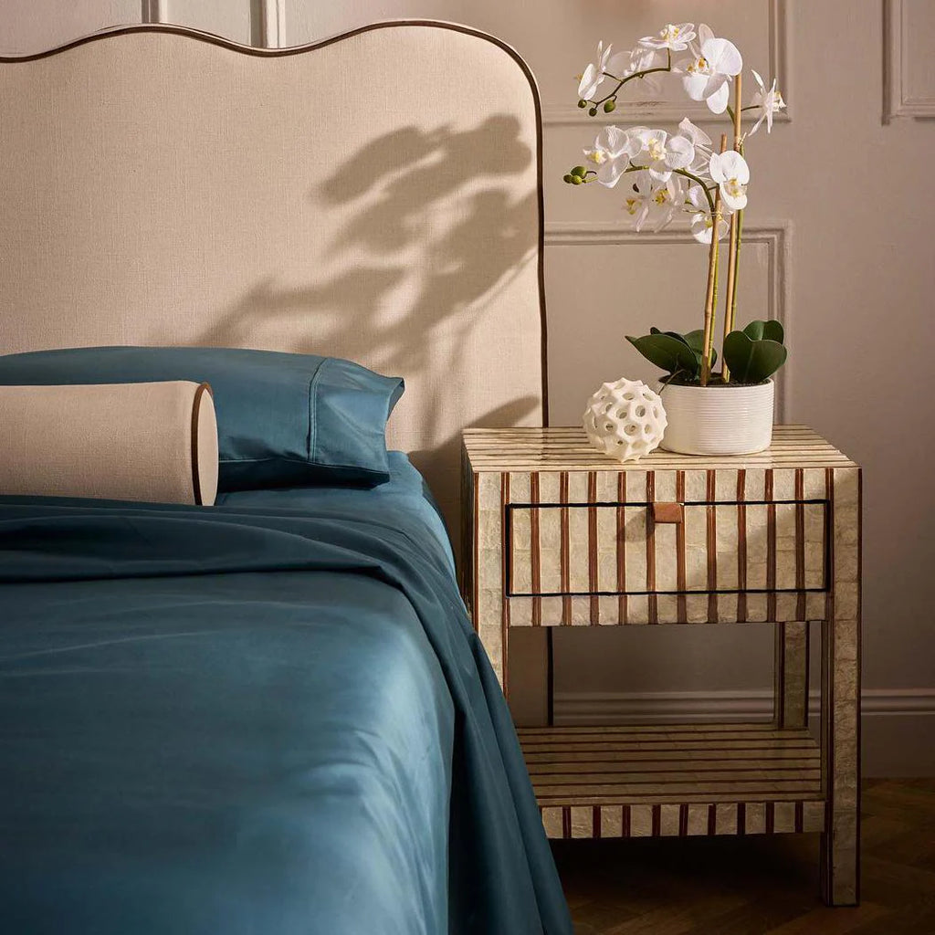 Rydell White Shell & Bamboo Bedside Table