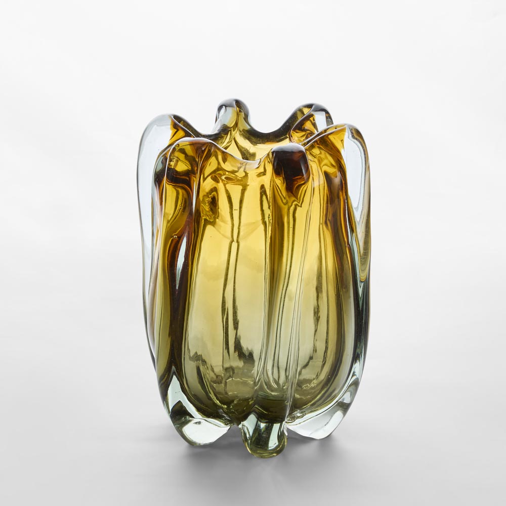 Celine Handblown Glass Vase Amber & Green Ombre