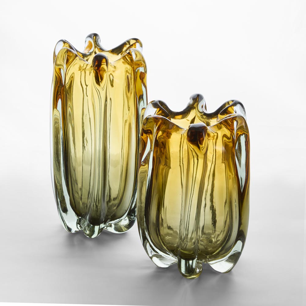 Celine Handblown Glass Vase Amber & Green Ombre