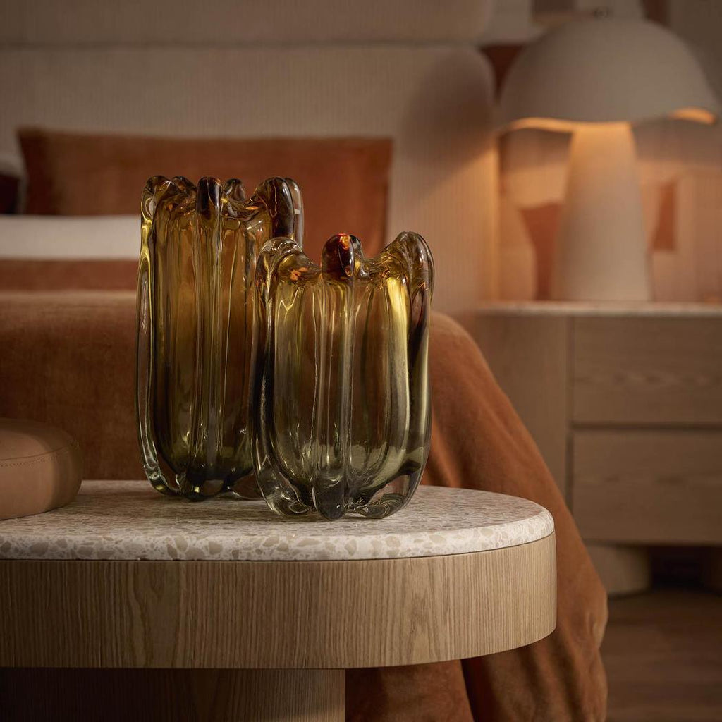 Celine Handblown Glass Vase Amber & Green Ombre
