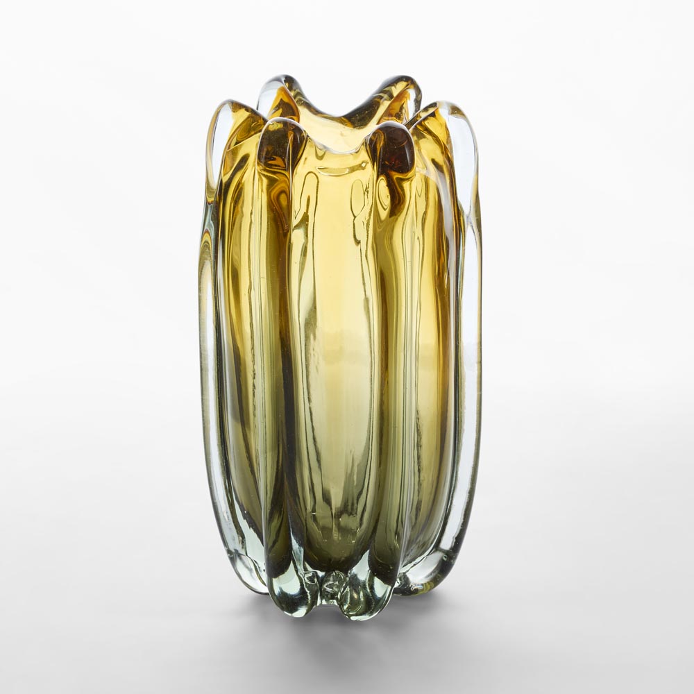 Celine Handblown Glass Vase Amber & Green Ombre Large