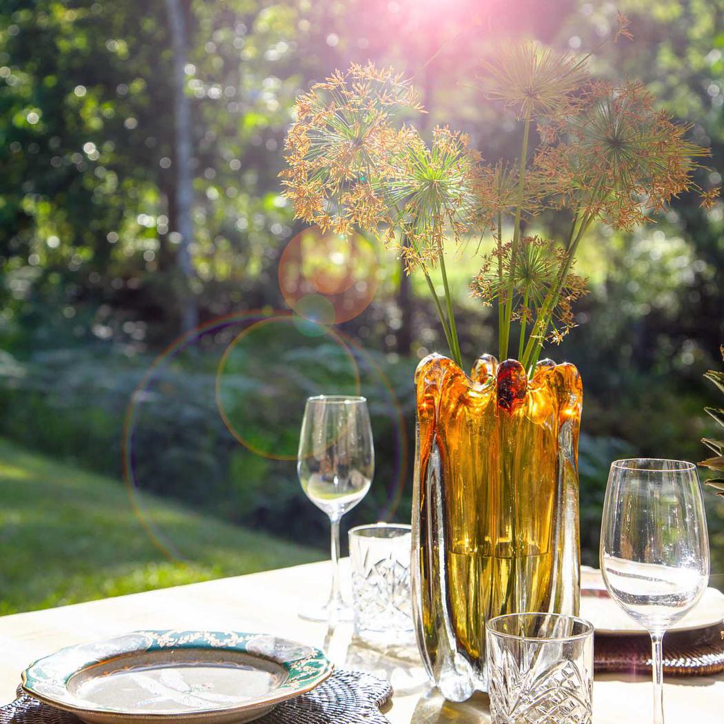 Celine Handblown Glass Vase Amber & Green Ombre Large